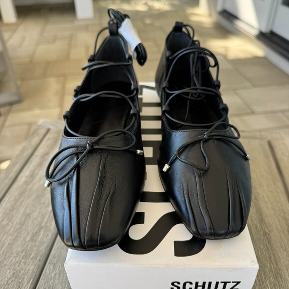 New Schutz Arissa Lace Up Ballet Flats Leather Black Womens Size 7 - Picture 14 of 14
